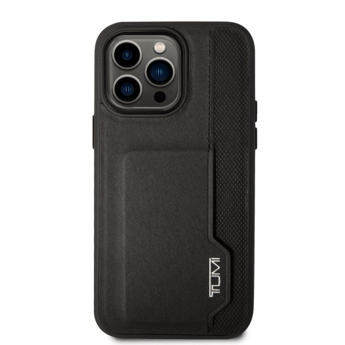 iPhone 14 PRO MAX black TUMI Leather W/ Vertical Card Slot nugarėlė