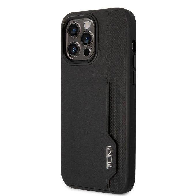 iPhone 14 PRO MAX black TUMI Leather W/ Vertical Card Slot nugarėlė