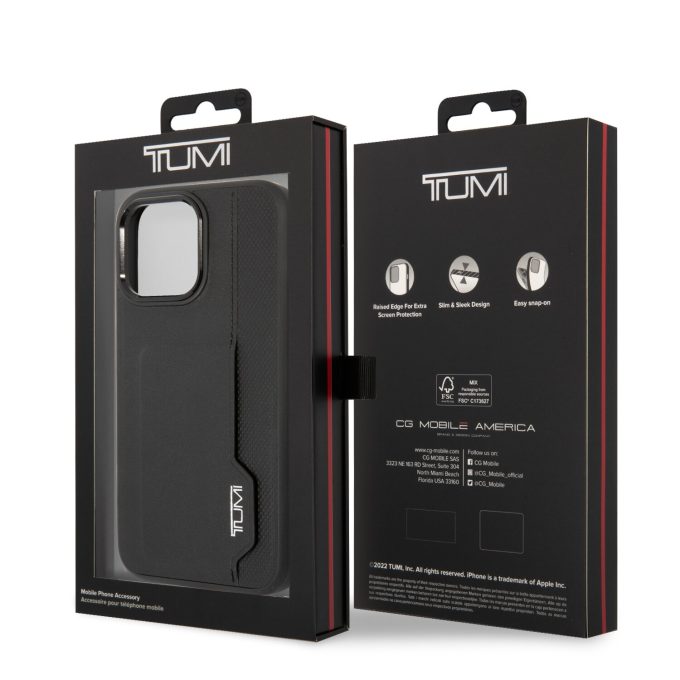iPhone 14 PRO MAX black TUMI Leather W/ Vertical Card Slot nugarėlė