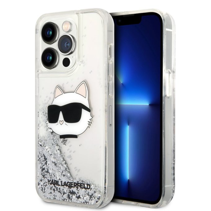 iPhone 14 PRO MAX silver NFT Liquid Glitter KARL LAGERFELD nugarėlė
