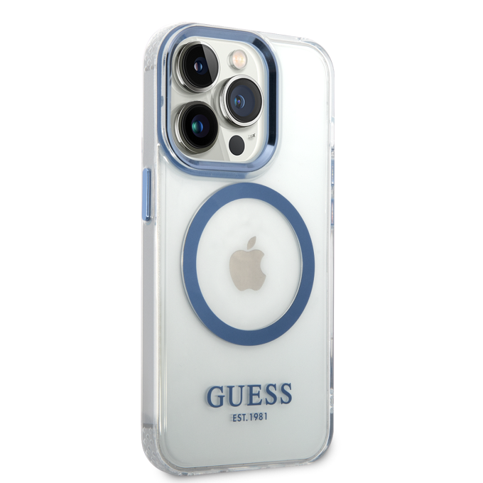 iPhone 14 PRO MAX skaidri + mėlyna Magsafe GUESS nugarėlė GUHMP14XHTRMB