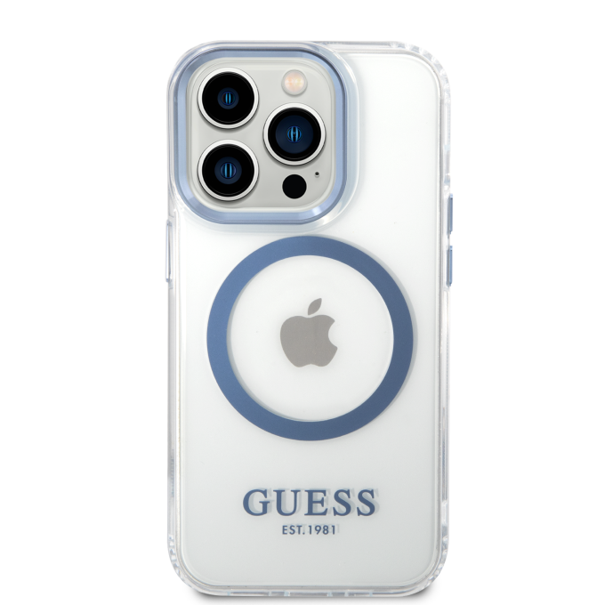 iPhone 14 PRO MAX skaidri + mėlyna Magsafe GUESS nugarėlė GUHMP14XHTRMB