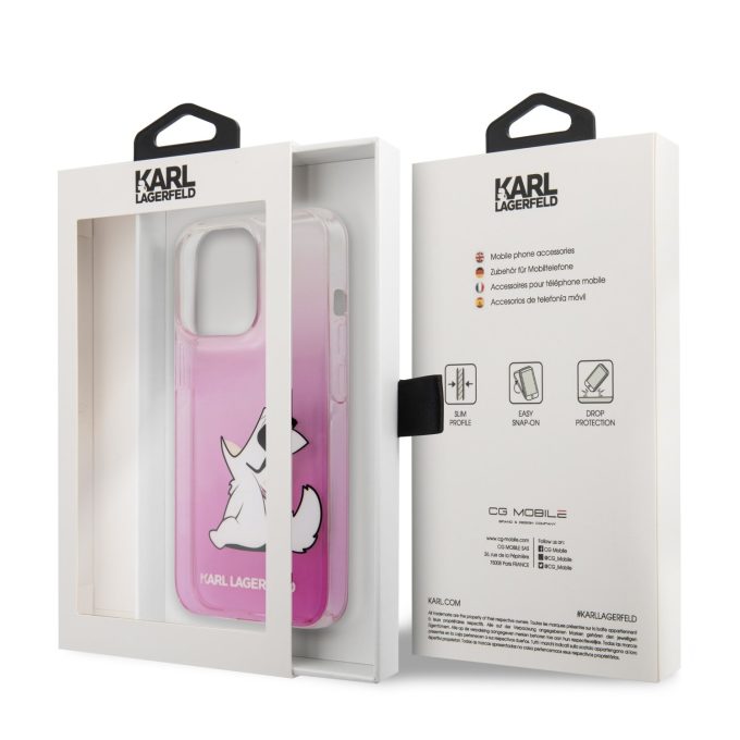 iPhone 14 PRO MAX skaidri-rožinė KARL LAGERFELD nugarėlė KLHCP14XCFNRCPI