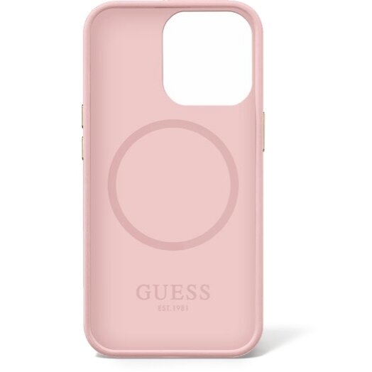 iPhone 14 PRO MAX šv. rožinė Magsafe GUESS nugarėlė GUHMP14XSAPSTP