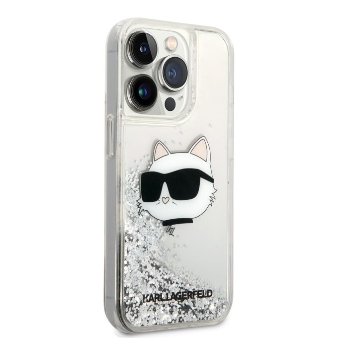 iPhone 14 PRO silver NFT Liquid Glitter KARL LAGERFELD nugarėlė