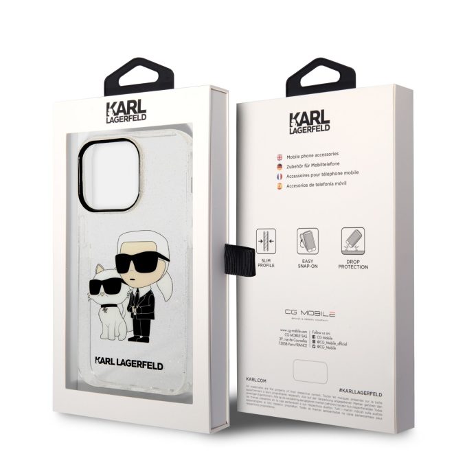 iPhone 14 PRO transparent NFT IML Glitter KARL LAGERFELD nugarėlė