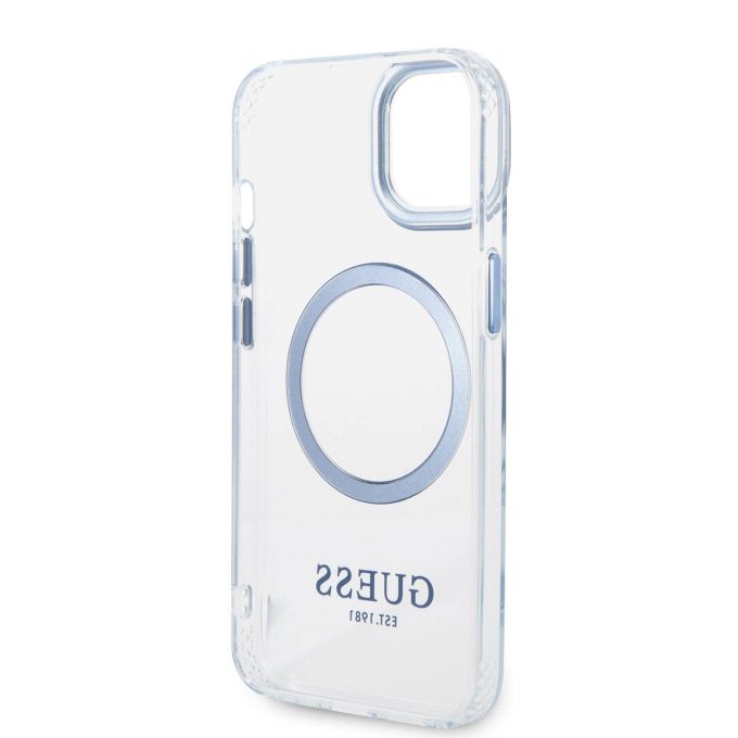 iPhone 14/13 skaidri + mėlyna Magsafe GUESS nugarėlė GUHMP14SHTRMB