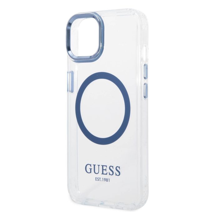 iPhone 14/13 skaidri + mėlyna Magsafe GUESS nugarėlė GUHMP14SHTRMB