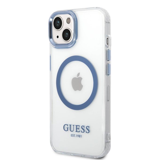 iPhone 14/13 skaidri + mėlyna Magsafe GUESS nugarėlė GUHMP14SHTRMB