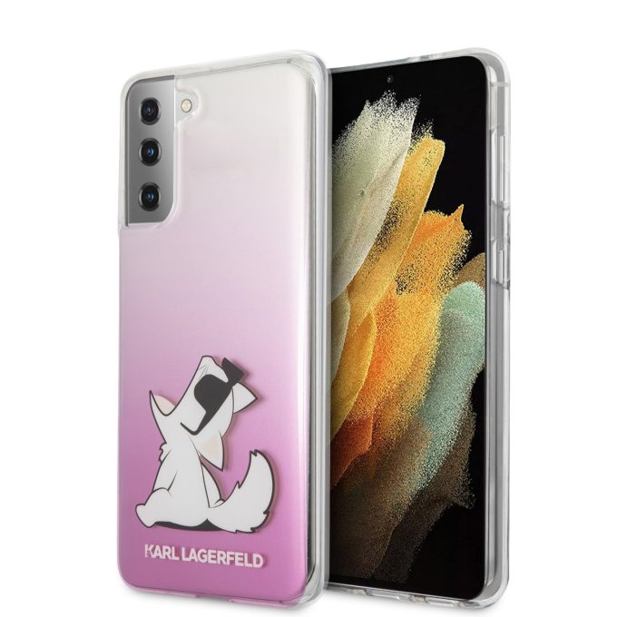 Samsung S21+ rožinė KARL LAGERFELD nugarėlė KLHCS21SSAKHBK