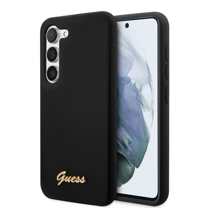 Samsung S23+ black Liquid Silicone Metal GUESS nugarėlė