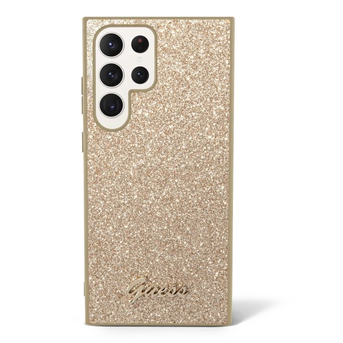 Samsung S23 ULTRA gold Glitter Flakes GUESS nugarėlė