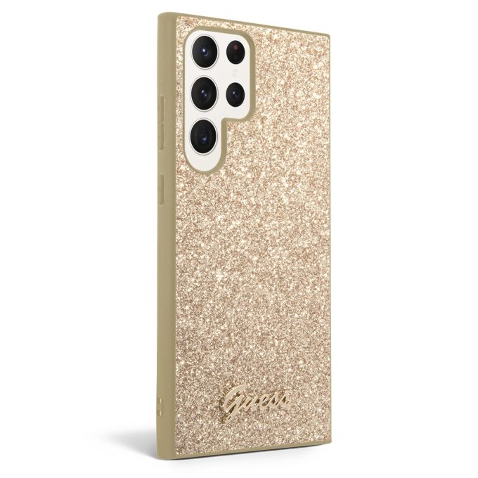 Samsung S23 ULTRA gold Glitter Flakes GUESS nugarėlė